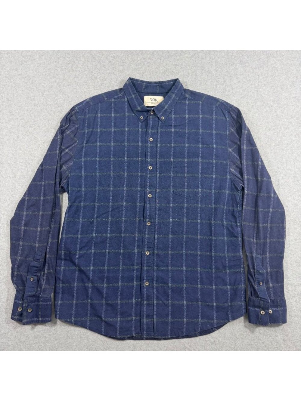 WRK Work Rest Karma Men's XL Navy Plaid Reworked Button Down Cotton Shirt